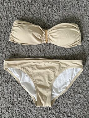 Michael Kors Strapless Bikini Set in Light Cream with Gold Accent